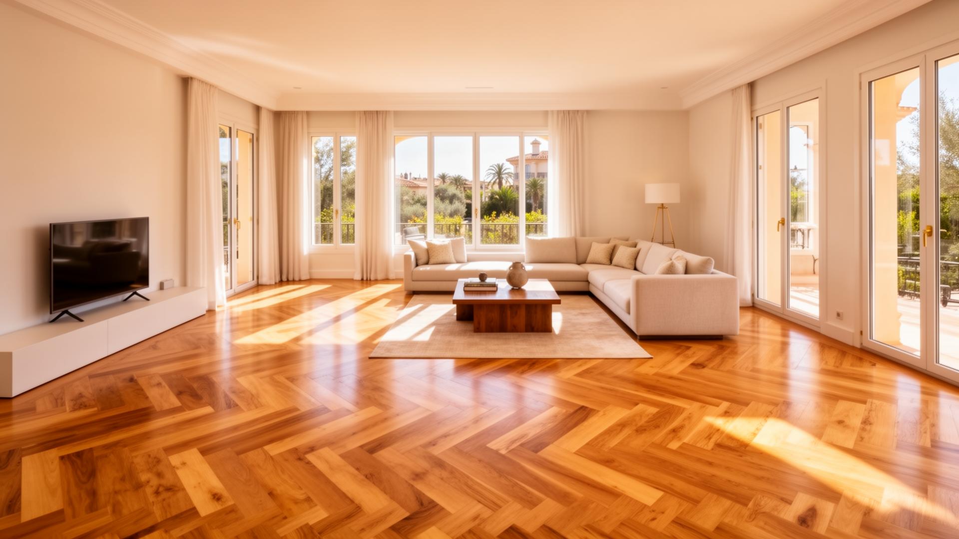 Salón con parquet en espiga instalado por Parquet Valencia